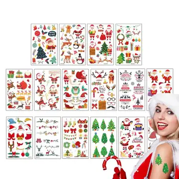 16 шт./комплект детских рождественских наклеек с татуировками, детских мультяшных наклеек, временных поддельных татуировок для детских рук, рук, тела, рождественских подарков
