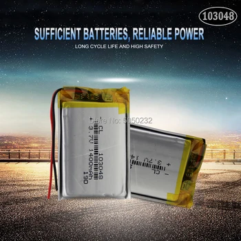 2шт 3,7 В 1400 мАч 103048 Литий-полимерная LiPo аккумуляторная батарея для Mp3 Mp4 PAD DVD DIY Электронная книга bluetooth