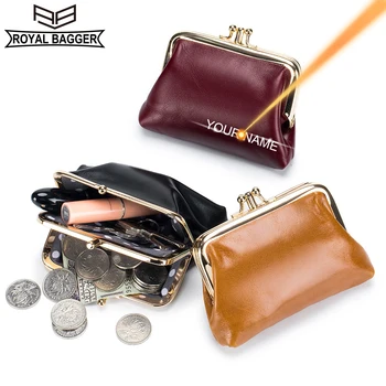 Royal Bagger Двухслойный кошелек для монет для женщин, мини-сумки для хранения кожи из масляного воска, натуральная кожа коровы, модная золотая сумка 2075 г.