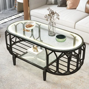 Домашний современный чайный столик из закаленного стекла в гостиной простой креативный овальный стол из кованого железа