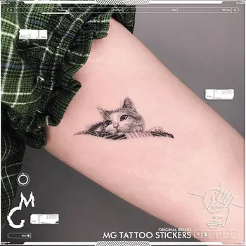 Симпатичная наклейка с татуировкой кота на подушке, стойкая поддельная татуировка для женщины, мужчины, искусственная временная татуировка с рисунком из мультфильма, водонепроницаемые татуировки