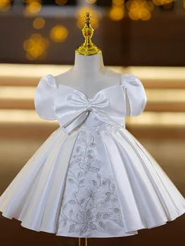 Детские белые бальные платья принцессы в стиле Лолиты, роскошное платье с бантом для маленьких девочек, платья на День рождения и крестины, детская одежда из бутика
