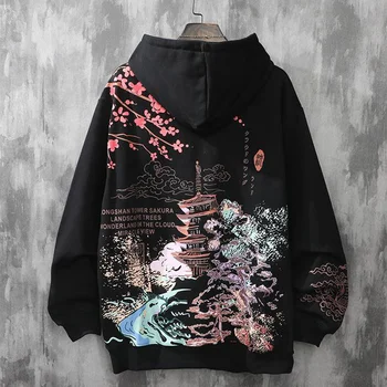 Толстовки с вышивкой Cherry Blossom, Уличная одежда Harajuku, Черные куртки, Мужские / Женские Пуловеры, Толстовки y2k