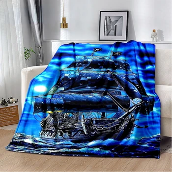 Пиратская лодка, Барк, корабль-монстр, Мягкое плюшевое одеяло, фланелевое одеяло, плед для гостиной, спальни, кровати, дивана, пикника