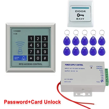 Комплект Системы контроля доступа К двери RFID Клавиатура Кард-ридер Источник Питания Кнопка Выхода Из Двери 10шт Брелоков (Без Замка)