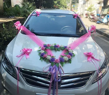 1 комплект Цветов для украшения свадебного автомобиля в форме сердца в романтическом стиле, Набор цветов для декоративного моделирования свадебного автомобиля, Цветы из роз