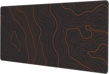 Черно-коричневая топографическая карта, расширенный Большой игровой коврик для мыши, Нескользящая резиновая основа, коврик для мыши С прошитыми краями 31,5 X 11,8 дюйма