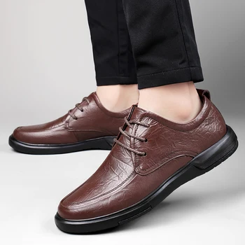Новые деловые кожаные повседневные мужские оксфорды на шнуровке, удобные нескользящие уличные кроссовки без шнуровки, Модные ретро-кроссовки для отдыха