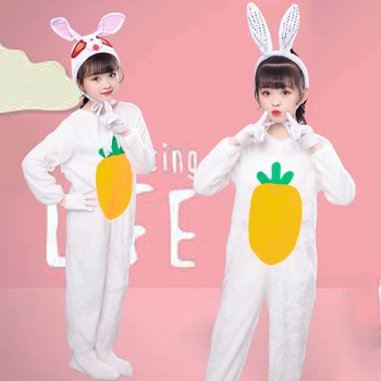 Детский костюм белого кролика, костюм животного, танцевальные костюмы для девочек, косплей на Хэллоуин