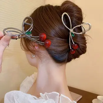 Корейские простые Вишневые Металлические заколки-крабы для волос, модные Перекрестные заколки для волос, Заколки для волос для женщин и девочек, аксессуары для волос в виде конского хвоста