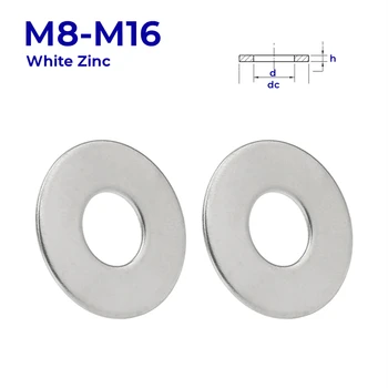 M8 M9.5 M10 M12 M14 M16 Оцинкованная Углеродистая Сталь Простые Шайбы Болт Плоская Прокладка Белый Цинк Ультратонкая Плоская Прокладка Шайбы