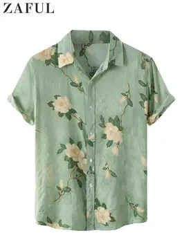 Мужские рубашки ZAFUL с цветочным узором, блузки с короткими рукавами, Летняя уличная рубашка, Повседневные Свободные топы на пуговицах в Гавайском стиле