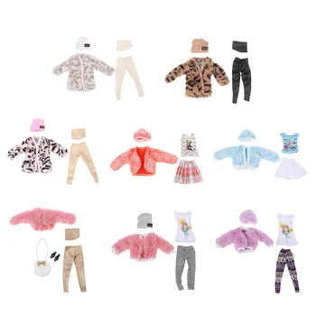 1 комплект 1: 6 Кукольная Одежда Для Куклы 30 см Плюшевое Пальто Топ Брюки Шляпа Кукольный Домик DIY Куклы Одеваются Декор Для Детей Рождественский Подарок