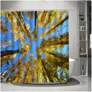 Природный ландшафт Леса Занавеска для душа с изображением тропических высоких деревьев Занавески для ванны с крючками Декор ванной комнаты Водонепроницаемый экран