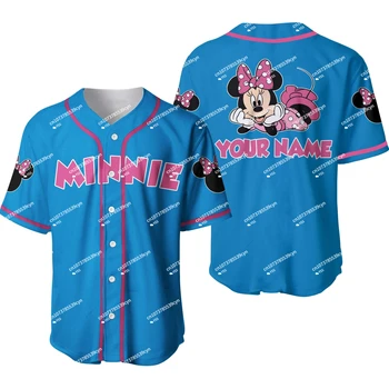 Симпатичная Минни Маус розово-голубая Бейсбольная майка Disney с вашим именем, персонализированная 3D футболка Disney
