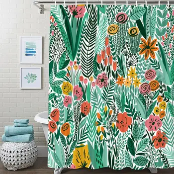 Занавеска для душа из листьев тропической зелени, занавеска для душа в детской ванной комнате, декор ванной комнаты в богемном стиле с крючками, Водонепроницаемая перегородка