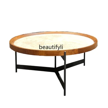 Легкий Роскошный круглый Чайный столик из массива дерева И металла, небольшая квартира, домашняя гостиная, Мрамор, Простая современная мебель для чайного столика
