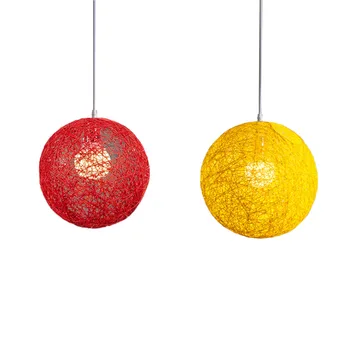 2 предмета, люстра из ротанга и пеньки, индивидуальное творчество, Сферический абажур из ротанга, красный и желтый