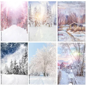 Виниловый фон для фотосъемки Зимних природных пейзажей Лесной пейзаж Со снежинками, фоны для путешествий, Студийный реквизит 22108 DJXJ-04