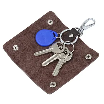 Кожаный брелок для ключей с двойной застежкой, сумки, брелок для ключей, органайзер, аксессуары ручной работы, удобный портативный, простой, однотонный брелок для ключей