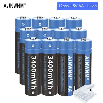 AJNWNM 1.5 В AA Литий-ионная аккумуляторная батарея 3400 МВтч Батарея AA 1.5 В для часов Игрушки Камера Аккумуляторная батарея AA 1.5 В