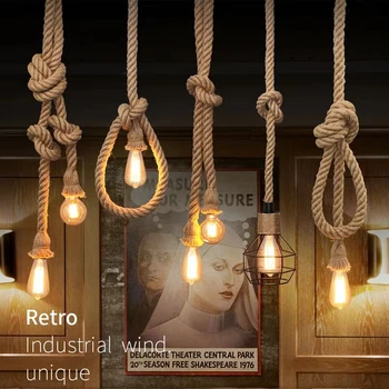 Винтажные подвесные светильники из пеньковой веревки Loft E27 Rope Light Base Лампа для внутреннего освещения Сделай Сам для кухни, кафе, бара, декора Hanglamp