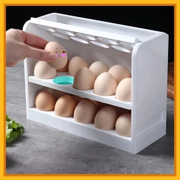 Ящик для хранения яиц на 30 сеток, вращающийся, 3 яруса, контейнер-органайзер для яиц в холодильнике, Компактный кухонный гаджет, держатель для яиц, футляр для контейнера