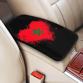 Крышка автомобильного подлокотника с изображением флага Марокко в виде сердца, Роскошная Мавританская Марокканская патриотическая накладка на Центральную консоль, Ящик для хранения, Защитный коврик