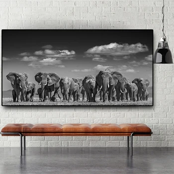 Африканский слон, дикое животное, черно-белая картина на холсте, Скандинавские плакаты и принты, настенная картина Куадроса для гостиной