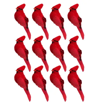 12 шт. искусственных красных кардиналов на клипсах, Рождественские украшения, Рождественская птица с перьями