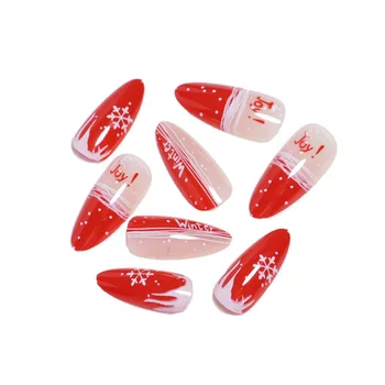 Накладные Ногти с Красным Рождественским Миндалем Ультра-гибкие Долговечные Накладные Ногти для Маникюрного Салона для Женщин и девочек