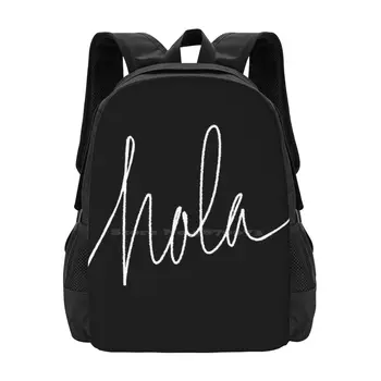 Hola Школьный рюкзак большой емкости, сумки для ноутбуков, Типографика, цитата на испанском Hola Hello, черно-белый, Ч и Б, нарисованный от руки