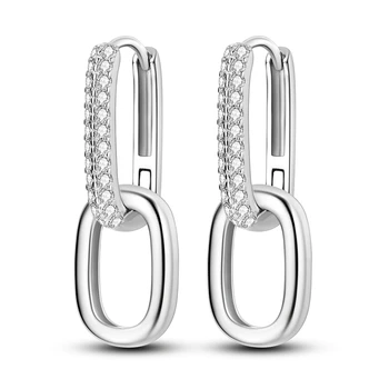 Модные серьги-кольца из стерлингового серебра 925 пробы, блестящие U-образные серьги с двойной петлей, женские украшения для рождественских праздников, серьги-кольца в подарок