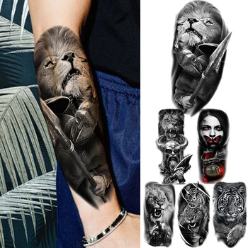 Временные татуировки Воина на предплечье Черного Льва Для мужчин И женщин, взрослых женщин-Тигров, Поддельных татуировок племени компаса, татуировок с переносом воды