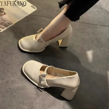 Женские тонкие туфли из лакированной кожи в стиле ретро на высоком каблуке, новинка 2023 года, туфли-лодочки французского дизайнерского бренда Mary Jane, кожаные туфли с квадратным носком