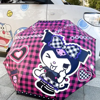 Мультяшный зонт Sanrioed Kuromi, Полностью автоматический ручной Солнечный Дождливый день, портативный мини-зонт двойного назначения с защитой от ультрафиолета