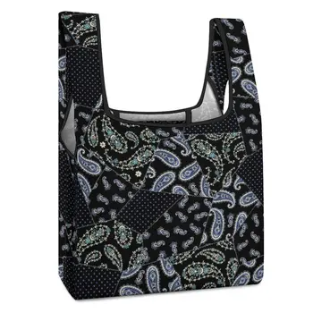 Складная сумка для покупок с двойным ремешком с индивидуальным принтом, темная сумка в этническом ретро-стиле, повседневная женская сумка для продуктов с индивидуальным рисунком