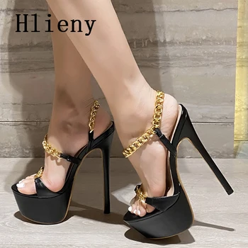 Hlieny/ Пикантные босоножки с металлической цепочкой в стиле 2024 года, Новые поступления, женские туфли на высоком каблуке-шпильке, платформа, открытый носок, вечерние туфли для стриптиза