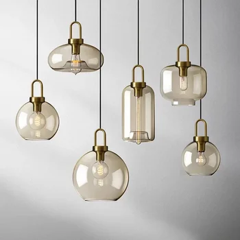 Современный стеклянный подвесной светильник, Люстра в скандинавском стиле, Промышленный декор, Светильники для кухни, Ресторанная лампа E27
