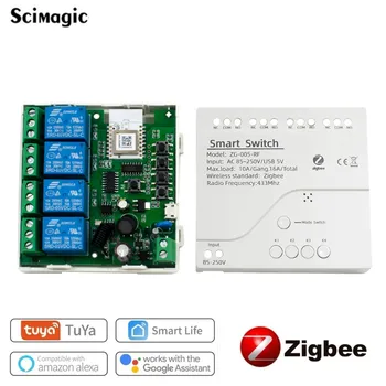 Tuya ZigBee Smart Switch Беспроводной 1/2 / 4CH модуль переключения 12V 24V 220V Таймер умного дома Голосовое управление Google Home Alexa