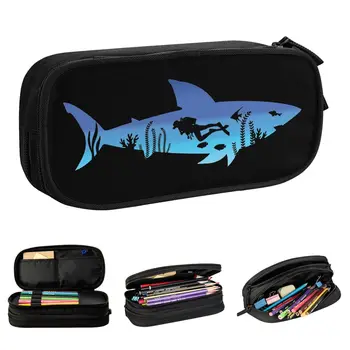 Пенал для подводного плавания Shark Diver, Прекрасное морское снаряжение, сумки для ручек, большие школьные косметические пеналы для карандашей для девочек и мальчиков