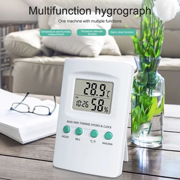 Цифровые ЖК-часы Гигротермограф, Комнатный термометр, Гигрометр, Настольный монитор для домашнего офиса, Измеритель температуры и влажности