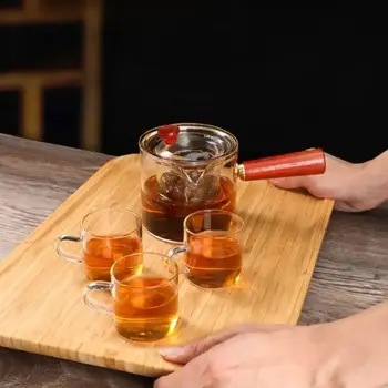 Чайник из прозрачного стекла, чайник с деревянной ручкой, прозрачный заварочный чайник с крышкой для чая, заварочный аппарат, кофемашина