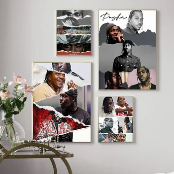 Pusha T Рэпер Звезда Арт-Плакат Хип-хоп Певица Наклейки На стены Холст Живопись Современный декор