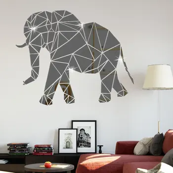3D Зеркальные наклейки в виде слона на стену, Декор для гостиных, спальни, Акриловые наклейки на фрески, Сделай САМ, Водонепроницаемая наклейка для украшения дома