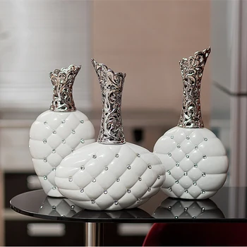 Креативность Керамическая ваза с белым серебром и бриллиантами Украшения для рабочего стола в гостиной Свадебные Подарки Современные аксессуары для украшения дома