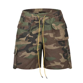 Летние мужские камуфляжные шорты-карго с несколькими карманами на эластичном поясе в военном камуфляже