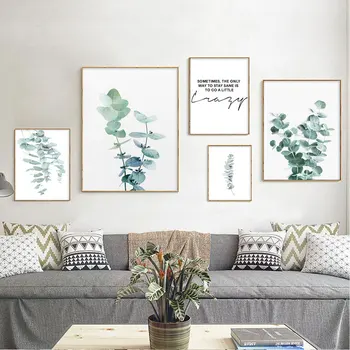 Зеленые листья растений, плакат, настенное искусство, картина на холсте, картина с эвкалиптом в скандинавском стиле для украшения домашнего декора в гостиной
