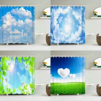 Голубое небо, облака, пейзаж, занавеска для душа, Водонепроницаемая ванная комната С крючками, ткань для ванны с 3D-принтом 180*200 см 