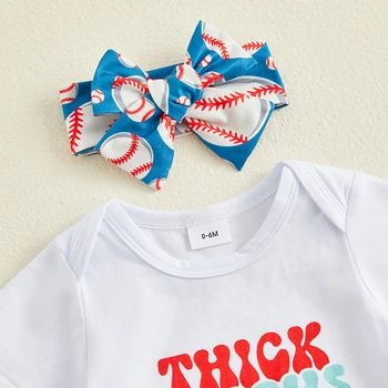 Бейсбольный костюм для новорожденной девочки, комбинезон с буквенным принтом, Бейсбольные шорты, Повязка на голову, летняя одежда для младенцев, 3 шт.